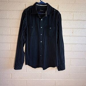 7 Diamonds Black Casual Button Down Shirt with Pinstripes size XL